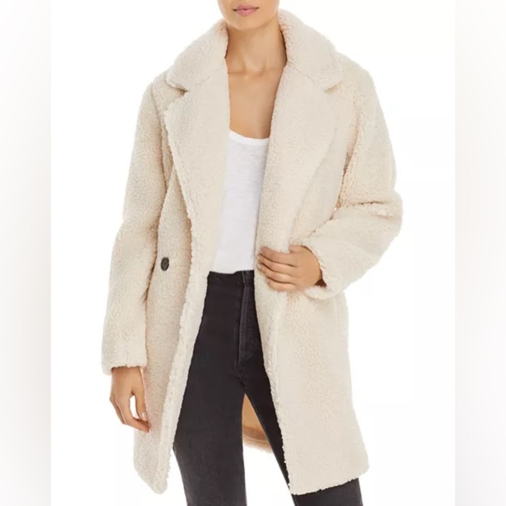 Aqua Faux Sherpa Coat in Ivory